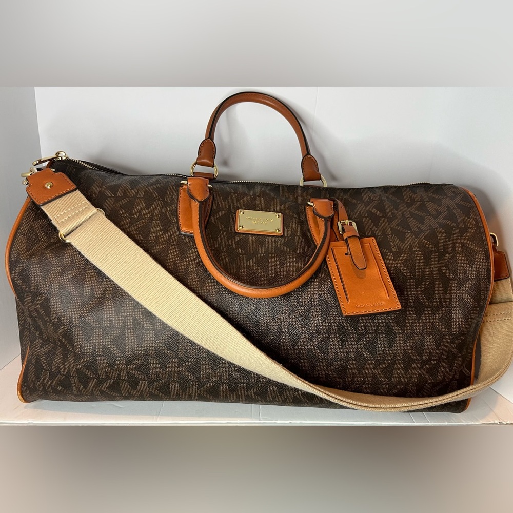 Michael Kors Dark Brown Monogram Duffel Bag Weekender - Picture 2 of 16